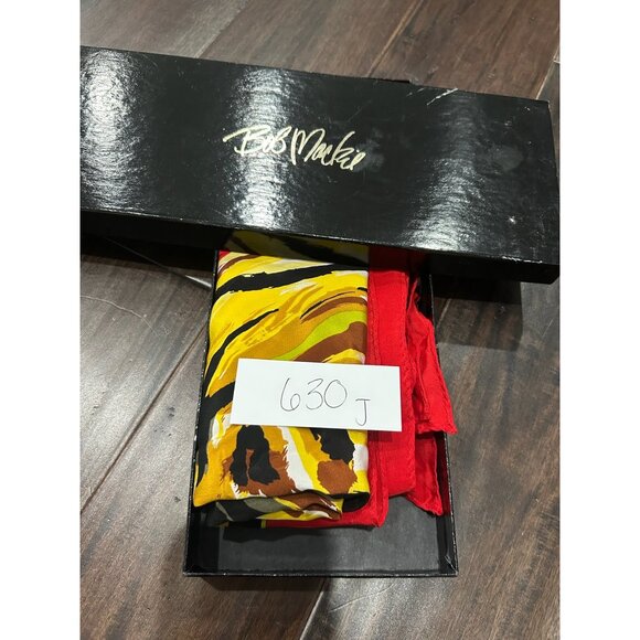 Bob Mackie Wearable Art Silk Scarf Square One Size Red Yellow Wild Animal Print - Picture 8 of 9